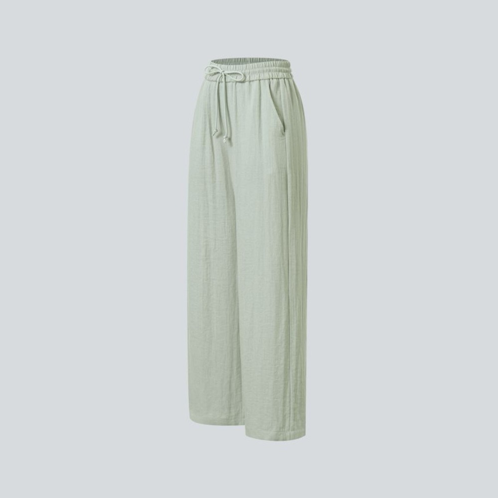 HALARA Linen -Feel Drawstring High Waist Wide-Leg Pale Mint Pants Women’s XS - Picture 5 of 9
